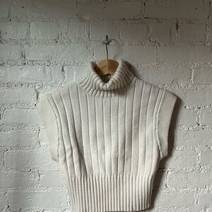 Cream Ribbed Turtleneck Sweater